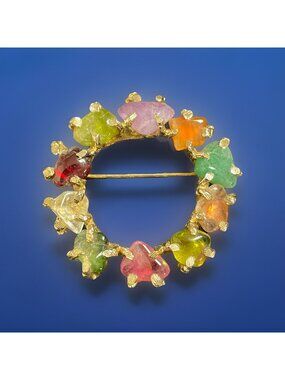 Vintage Signed SWOBODA Gold-tone Wreath Brooch Pin Stones